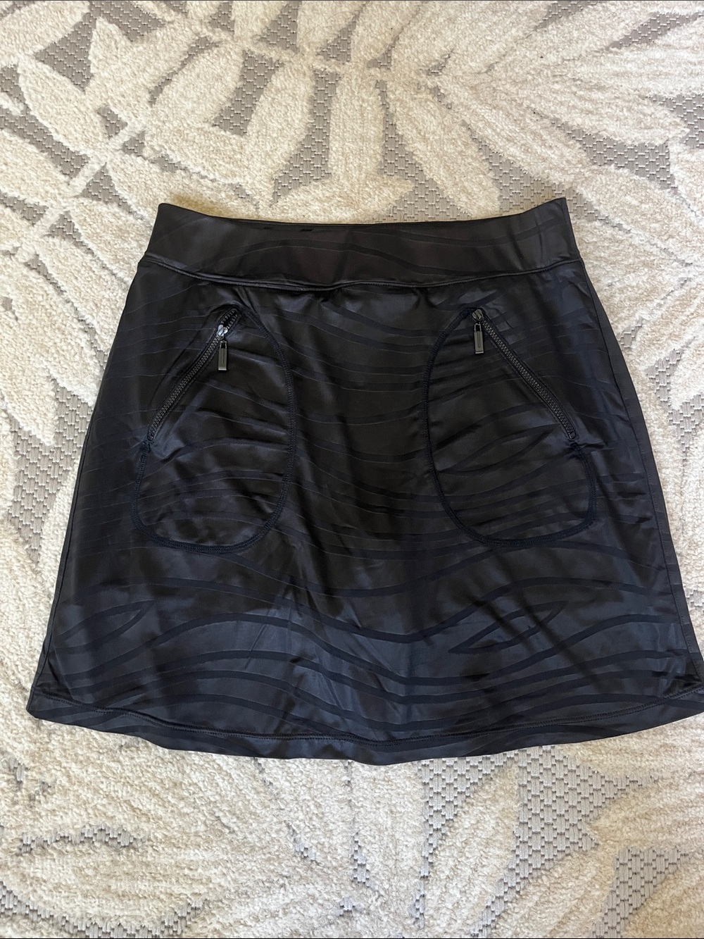 jamie sadock Black Mini Skort with Zip Pockets and Subtle Stripe